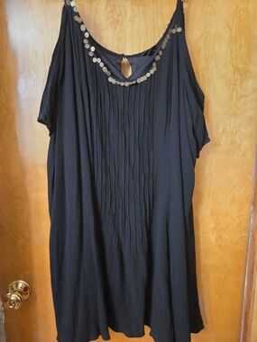 Torrid Black One-Shoulder Dress with Metallic Coin Trim